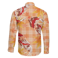 Orange Palaka Hawaii Aloha Family Matching Off Shoulder Short Dress and Hawaiian Shirt Koi Pond Mix Japanese Maple LT7 - Polynesian Pride