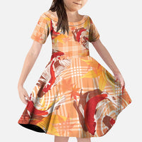 Orange Palaka Hawaii Aloha Family Matching Puletasi and Hawaiian Shirt Koi Pond Mix Japanese Maple LT7 Daughter's Dress Orange - Polynesian Pride