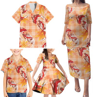 Orange Palaka Hawaii Aloha Family Matching Puletasi and Hawaiian Shirt Koi Pond Mix Japanese Maple - Polynesian Pride