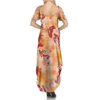 Orange Palaka Hawaii Aloha Family Matching Summer Maxi Dress and Hawaiian Shirt Koi Pond Mix Japanese Maple - Polynesian Pride