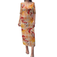 Orange Palaka Hawaii Aloha Puletasi Koi Pond Mix Japanese Maple LT7 Long Dress Orange - Polynesian Pride