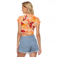 Orange Palaka Hawaii Aloha Raglan Cropped T Shirt Koi Pond Mix Japanese Maple - Polynesian Pride