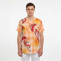 Orange Palaka Hawaii Aloha Scrub Top Koi Pond Mix Japanese Maple - Polynesian Pride