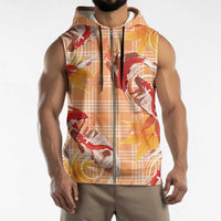 Orange Palaka Hawaii Aloha Sleeveless Zip Hoodie Koi Pond Mix Japanese Maple - Polynesian Pride