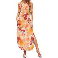 Orange Palaka Hawaii Aloha Summer Maxi Dress Koi Pond Mix Japanese Maple - Polynesian Pride