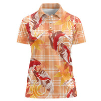 Orange Palaka Hawaii Aloha Women Polo Shirt Koi Pond Mix Japanese Maple - Polynesian Pride