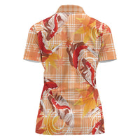 Orange Palaka Hawaii Aloha Women Polo Shirt Koi Pond Mix Japanese Maple - Polynesian Pride