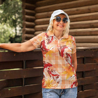 Orange Palaka Hawaii Aloha Women Polo Shirt Koi Pond Mix Japanese Maple - Polynesian Pride