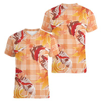 Orange Palaka Hawaii Aloha Women V-Neck T-Shirt Koi Pond Mix Japanese Maple - Polynesian Pride