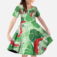 Lime Palaka Hawaii Aloha Family Matching Mermaid Dress and Hawaiian Shirt Koi Pond Mix Monstera LT7 Daughter's Dress Lime Green - Polynesian Pride