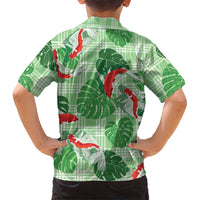 Lime Palaka Hawaii Aloha Family Matching Off The Shoulder Long Sleeve Dress and Hawaiian Shirt Koi Pond Mix Monstera LT7 - Polynesian Pride