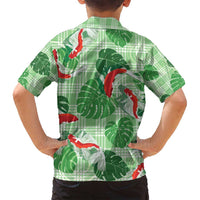 Lime Palaka Hawaii Aloha Family Matching Off Shoulder Maxi Dress and Hawaiian Shirt Koi Pond Mix Monstera - Polynesian Pride