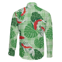 Lime Palaka Hawaii Aloha Family Matching Off Shoulder Maxi Dress and Hawaiian Shirt Koi Pond Mix Monstera LT7 - Polynesian Pride