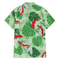 Lime Palaka Hawaii Aloha Family Matching Off Shoulder Short Dress and Hawaiian Shirt Koi Pond Mix Monstera LT7 - Polynesian Pride