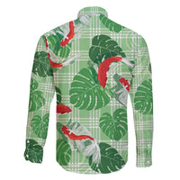 Lime Palaka Hawaii Aloha Family Matching Off Shoulder Short Dress and Hawaiian Shirt Koi Pond Mix Monstera - Polynesian Pride