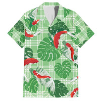 Lime Palaka Hawaii Aloha Family Matching Short Sleeve Bodycon Dress and Hawaiian Shirt Koi Pond Mix Monstera - Polynesian Pride