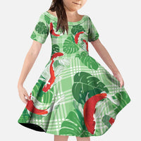 Lime Palaka Hawaii Aloha Family Matching Summer Maxi Dress and Hawaiian Shirt Koi Pond Mix Monstera - Polynesian Pride