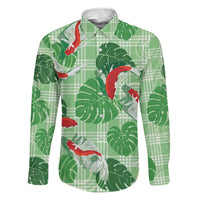 Lime Palaka Hawaii Aloha Family Matching Summer Maxi Dress and Hawaiian Shirt Koi Pond Mix Monstera LT7 Dad's Shirt - Long Sleeve Lime Green - Polynesian Pride