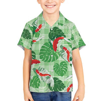 Lime Palaka Hawaii Aloha Kid Hawaiian Shirt Koi Pond Mix Monstera - Polynesian Pride