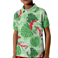Lime Palaka Hawaii Aloha Kid Polo Shirt Koi Pond Mix Monstera LT7 Kid Lime Green - Polynesian Pride