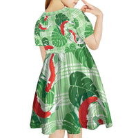 Lime Palaka Hawaii Aloha Kid Short Sleeve Dress Koi Pond Mix Monstera - Polynesian Pride