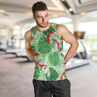 Lime Palaka Hawaii Aloha Men Tank Top Koi Pond Mix Monstera - Polynesian Pride