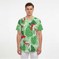 Lime Palaka Hawaii Aloha Scrub Top Koi Pond Mix Monstera - Polynesian Pride