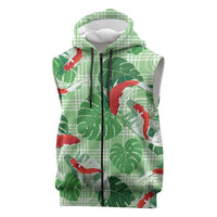 Lime Palaka Hawaii Aloha Sleeveless Zip Hoodie Koi Pond Mix Monstera LT7 Lime Green - Polynesian Pride