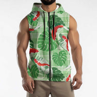 Lime Palaka Hawaii Aloha Sleeveless Zip Hoodie Koi Pond Mix Monstera LT7 - Polynesian Pride