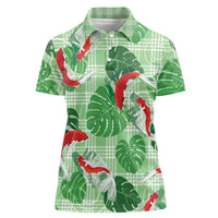 Lime Palaka Hawaii Aloha Women Polo Shirt Koi Pond Mix Monstera - Polynesian Pride