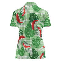 Lime Palaka Hawaii Aloha Women Polo Shirt Koi Pond Mix Monstera - Polynesian Pride