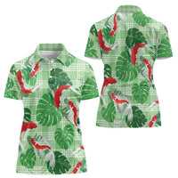 Lime Palaka Hawaii Aloha Women Polo Shirt Koi Pond Mix Monstera - Polynesian Pride