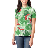 Lime Palaka Hawaii Aloha Women Polo Shirt Koi Pond Mix Monstera - Polynesian Pride