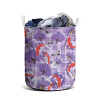 Lavender Palaka Hawaii Aloha Laundry Basket Koi Pond Mix Orchids - Polynesian Pride