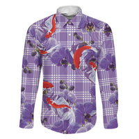 Lavender Palaka Hawaii Aloha Family Matching Long Sleeve Bodycon Dress and Hawaiian Shirt Koi Pond Mix Orchids LT7 Dad's Shirt - Long Sleeve Purple - Polynesian Pride
