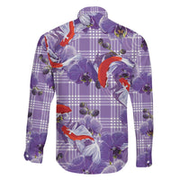 Lavender Palaka Hawaii Aloha Family Matching Long Sleeve Bodycon Dress and Hawaiian Shirt Koi Pond Mix Orchids LT7 - Polynesian Pride