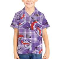 Lavender Palaka Hawaii Aloha Family Matching Short Sleeve Bodycon Dress and Hawaiian Shirt Koi Pond Mix Orchids LT7 - Polynesian Pride