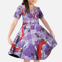 Lavender Palaka Hawaii Aloha Family Matching Tank Maxi Dress and Hawaiian Shirt Koi Pond Mix Orchids LT7 Daughter's Dress Purple - Polynesian Pride