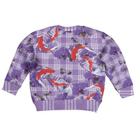 Lavender Palaka Hawaii Aloha Kid Ugly Christmas Sweater Koi Pond Mix Orchids - Polynesian Pride
