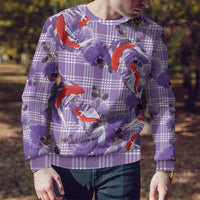 Lavender Palaka Hawaii Aloha Ugly Christmas Sweater Koi Pond Mix Orchids - Polynesian Pride