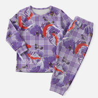 Lavender Palaka Hawaii Aloha Christmas Pajama Set Koi Pond Mix Orchids - Polynesian Pride