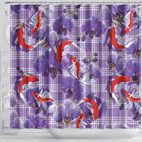 Lavender Palaka Hawaii Aloha Shower Curtain Koi Pond Mix Orchids - Polynesian Pride