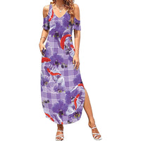 Lavender Palaka Hawaii Aloha Summer Maxi Dress Koi Pond Mix Orchids - Polynesian Pride