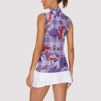 Lavender Palaka Hawaii Aloha Women Sleeveless Polo Shirt Koi Pond Mix Orchids - Polynesian Pride