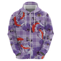 Lavender Palaka Hawaii Aloha Zip Hoodie Koi Pond Mix Orchids - Polynesian Pride