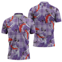Lavender Palaka Hawaii Aloha Zipper Polo Shirt Koi Pond Mix Orchids - Polynesian Pride