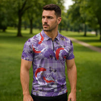 Lavender Palaka Hawaii Aloha Zipper Polo Shirt Koi Pond Mix Orchids LT7 - Polynesian Pride