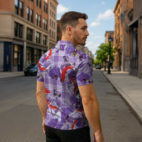 Lavender Palaka Hawaii Aloha Zipper Polo Shirt Koi Pond Mix Orchids LT7 - Polynesian Pride