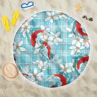 Turquoise Palaka Hawaii Aloha Beach Blanket Koi Pond Mix Plumeria - Polynesian Pride