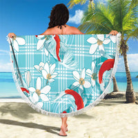 Turquoise Palaka Hawaii Aloha Beach Blanket Koi Pond Mix Plumeria - Polynesian Pride
